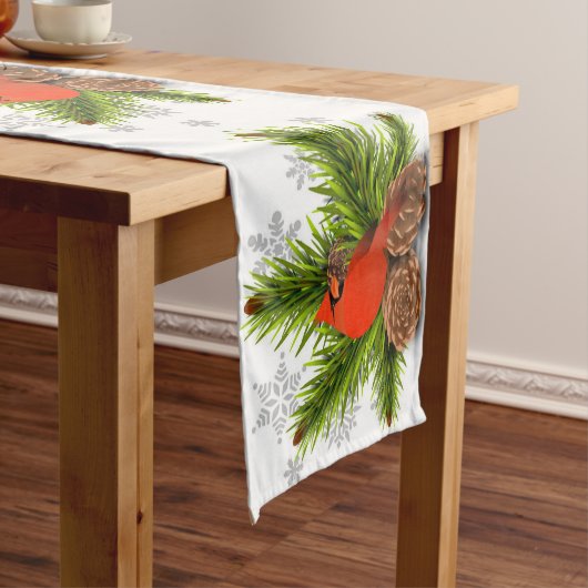 Dennenappels en Kardinaal Kersttafel Runner Korte Tafelloper (Voorbeeld)
