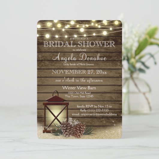 dennenappels en lantaarn rustiek Vrijgezellenfeest Kaart (Staand voorkant)