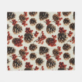 Dennenappels en Rode Bessen Winterpatroon Fleece Deken (Voorkant (Horizontaal))