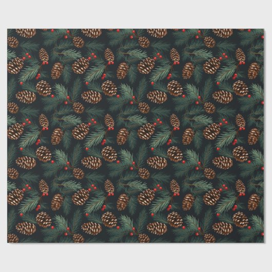  dennenappels en takken met bessen cadeaupapier (Vlak)