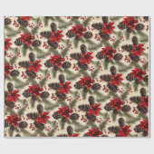 dennenappels en takken met poinsettia cadeaupapier (Vlak)