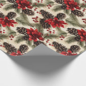  dennenappels en takken met poinsettia cadeaupapier (Hoek)