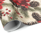 dennenappels en takken met poinsettia cadeaupapier (Rol Hoek)