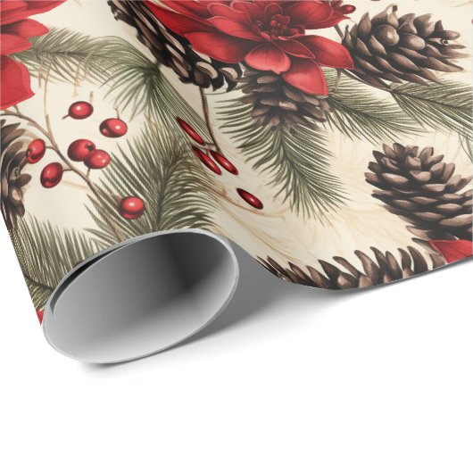  dennenappels en takken met poinsettia cadeaupapier (Rol Hoek)