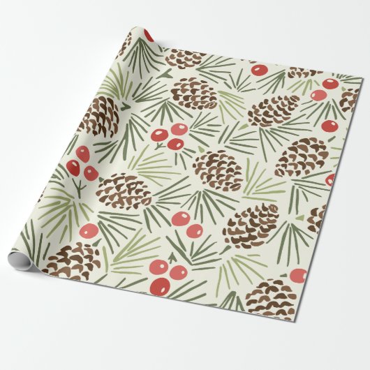 Dennenappels en winterbessen cadeaupapier (Uitgerold)