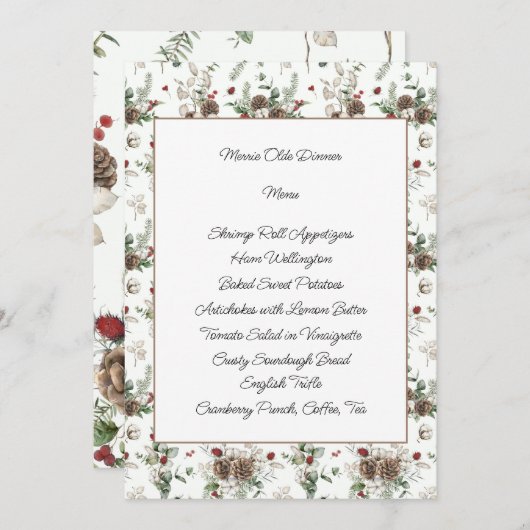 Dennenappels en winterblad Menu kaarten (Voorkant / Achterkant)