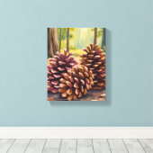 Dennenappels | Herfst Waterverf Bos Canvas Afdruk (Insitu (Houten vloer))
