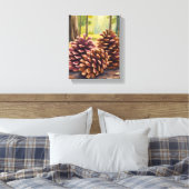 Dennenappels | Herfst Waterverf Bos Canvas Afdruk (Insitu (Slaapkamer))