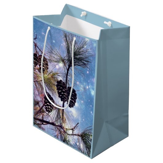 Dennenappels in de winter onder een sterrenhemel medium cadeauzakje (Voorkant Gekanteld)