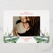 Dennenappels Merry Christmas Foto ROZE GOUD Folie Feestdagenkaart (Achterkant)