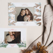 Dennenappels Merry Christmas Foto ROZE GOUD Folie Feestdagenkaart