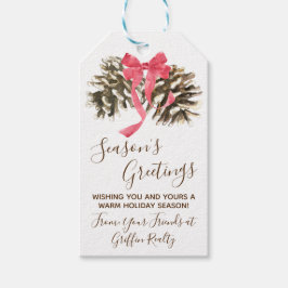 Dennenappels met strik, winter, vakantie, Kerstmis Cadeaulabel