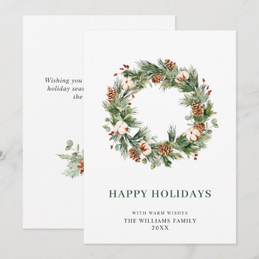 Dennenappels Sparrenkrans Prettig Kerstfeest Groet Feestdagenkaart (Voorkant / Achterkant)