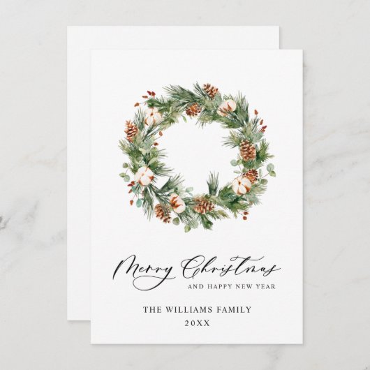 Dennenappels Sparrenkrans Prettig Kerstfeest Groet Feestdagenkaart (Voorkant / Achterkant)