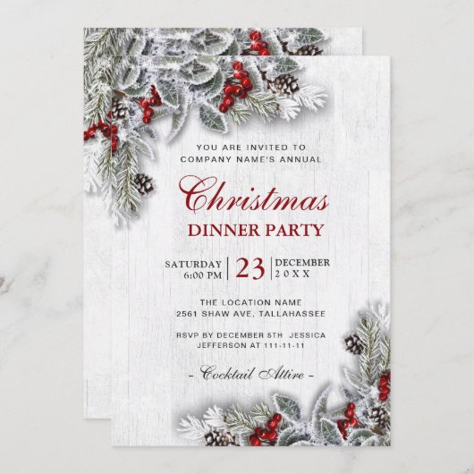 Dennenappels Tak Rustieke Kerst Diner Feest Kaart (Voorkant / Achterkant)