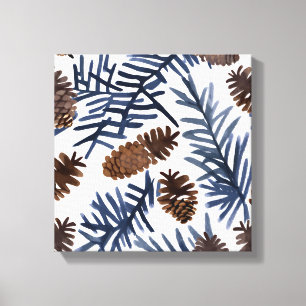 Dennenappels & Takken Watercolor Winter Schilder Canvas Afdruk