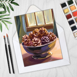 Dennenappels vallen herfst aquarel feestdagenkaart
