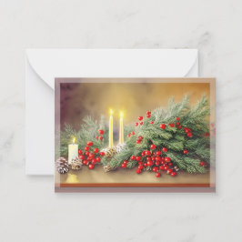 Dennenbessen en kaarsen budget mini Kerstmis Notitiekaartje