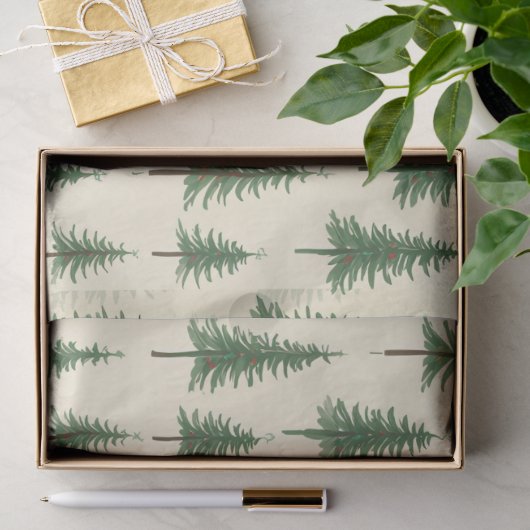 Dennenbomen Beige Aquarel Kerst Vakantie Tissuepapier (Geschenk)