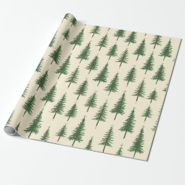 Dennenbomen Beige Aquarel Kerstvakantie Cadeaupapier