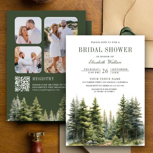 Dennenbomen Bos Foto QR Code Bruidsdouche Kaart