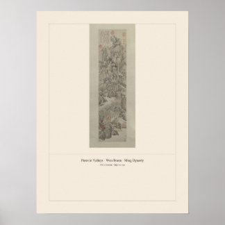Dennenbomen in valleien - Wen Boren, Ming-dynastie Poster