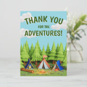 Dennenbomen Kids Avontuur Kampeer Verjaardagsfeest Bedankkaart (Staand voorkant)