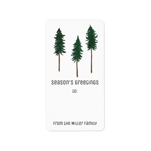 Dennenbomen Minimalistisch Aangepaste Kerstcadeau Etiket (Voorkant)