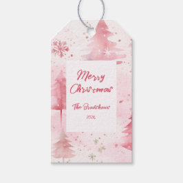 Dennenbomen Roze Kerstmis Cadeaulabel
