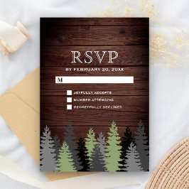 Dennenbomen Rustieke Houten Winter Huwelijk RSVP Kaartje