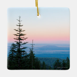 Dennenbomen Zonsondergang Fotografie Keramisch Ornament