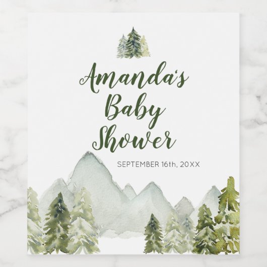Dennenboom Baby Shower Avontuur Wijnlabel Wijn Etiket (Enkel label)