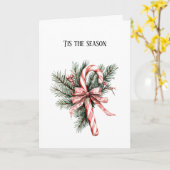 Dennenboom Candy Cane Rode Kerst Kaart (Gele Bloem)