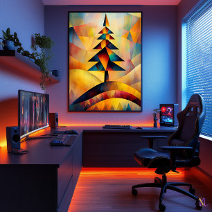 Dennenboom - Cubistische Minimalist Geïnspireerd d Poster