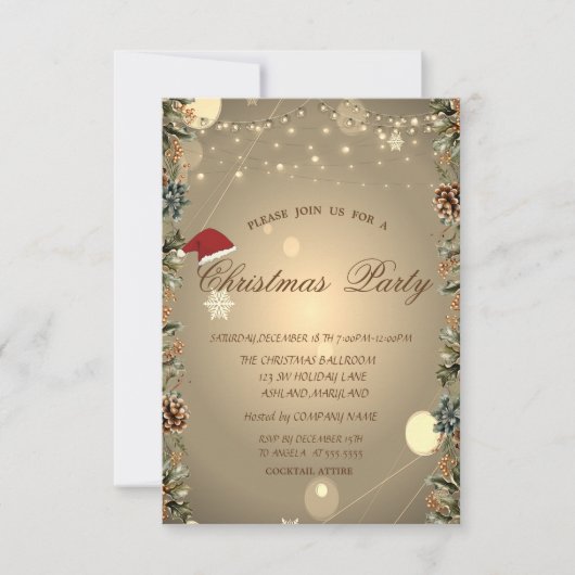 dennenboom, dennenappels, sterren, kersthoed kaart (Voorkant)