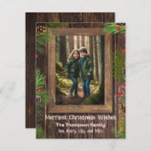 Dennenboom Rustiek Houten Aangepaste Foto Feestdagenkaart (Voorkant / Achterkant)