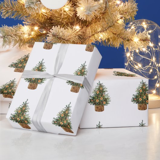 Dennenboom, Sinaasappel Cadeaupapier (Feestdagen)