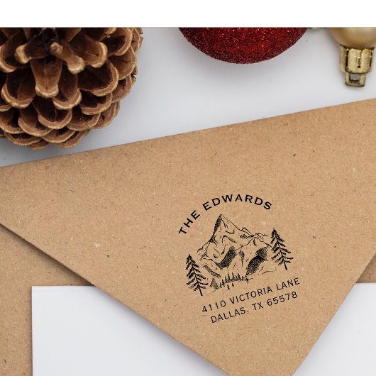 Dennenboom Winter Berg Familie Retouradres Rubberstempel