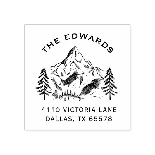 Dennenboom Winter Berg Familie Retouradres Rubberstempel (Afrduk)