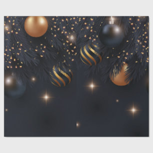 Dennenboomtakken,Kerstballen Zwart Cadeaupapier