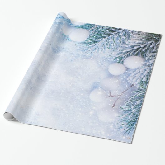 Dennenboomtakken, Sneeuw Cadeaupapier (Uitgerold)