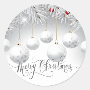 Dennenboomtakken Witte Ballen Prettig Kerstfeest Ronde Sticker