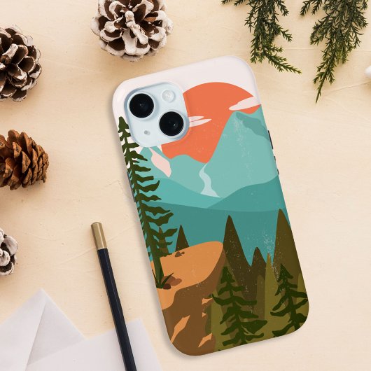 Dennenbos, bergen en zonsopgang Case-Mate iPhone case