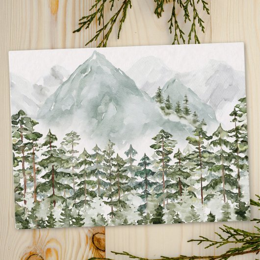 Dennenbos en Bergen Aquarel Briefkaart