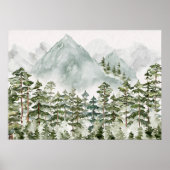 Dennenbos en Bergen Aquarel Poster (Voorkant)