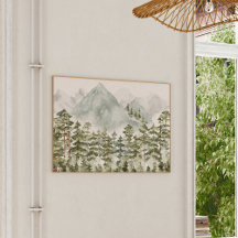 Dennenbos en Bergen Aquarel