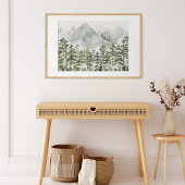 Dennenbos en Bergen Aquarel Poster