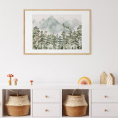 Dennenbos en Bergen Aquarel Poster