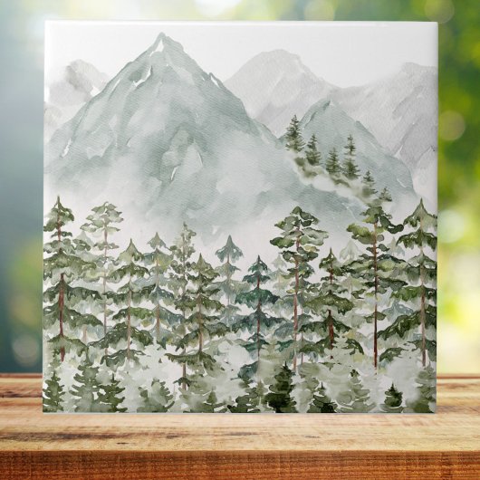 Dennenbos en Bergen Aquarel Tegeltje