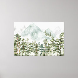 Dennenbos en bergen canvas afdruk